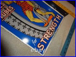 Vintage Hercules Tires & Tubes Porcelain Metal Gas Oil Double Sided Flange Sign