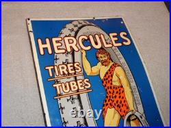 Vintage Hercules Tires & Tubes Porcelain Metal Gas Oil Double Sided Flange Sign