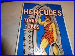 Vintage Hercules Tires & Tubes Porcelain Metal Gas Oil Double Sided Flange Sign
