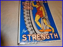 Vintage Hercules Tires & Tubes Porcelain Metal Gas Oil Double Sided Flange Sign