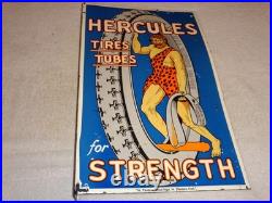 Vintage Hercules Tires & Tubes Porcelain Metal Gas Oil Double Sided Flange Sign