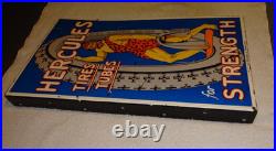 Vintage Hercules Tires & Tubes Porcelain Metal Gas Oil Double Sided Flange Sign