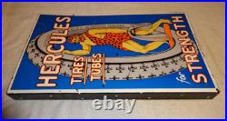 Vintage Hercules Tires & Tubes Porcelain Metal Gas Oil Double Sided Flange Sign