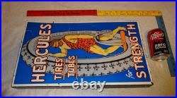 Vintage Hercules Tires & Tubes Porcelain Metal Gas Oil Double Sided Flange Sign