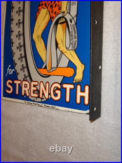 Vintage Hercules Tires & Tubes Porcelain Metal Gas Oil Double Sided Flange Sign