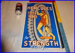 Vintage Hercules Tires & Tubes Porcelain Metal Gasoline Oil 2 Sided Flange Sign