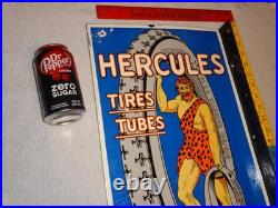 Vintage Hercules Tires & Tubes Porcelain Metal Gasoline Oil 2 Sided Flange Sign Vintage Hercules Tires & Tubes Porcelain Metal Gasoline Oil 2 Sided Flange Sign