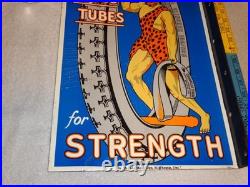 Vintage Hercules Tires & Tubes Porcelain Metal Gasoline Oil 2 Sided Flange Sign