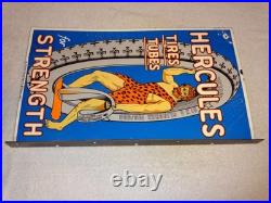 Vintage Hercules Tires & Tubes Porcelain Metal Gasoline Oil 2 Sided Flange Sign