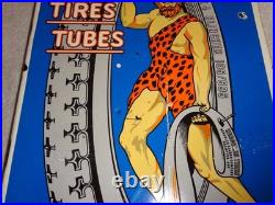 Vintage Hercules Tires & Tubes Porcelain Metal Gasoline Oil 2 Sided Flange Sign