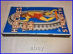 Vintage Hercules Tires & Tubes Porcelain Metal Gasoline Oil 2 Sided Flange Sign