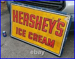 Vintage Hershey's Ice Cream Large Country Store Embossed Metal Sign 47x31