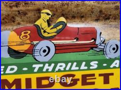 Vintage Hersheys Porcelain Sign Old Aaa Midget Auto Car Races Stadium Speedway