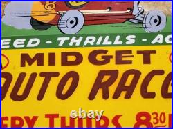 Vintage Hersheys Porcelain Sign Old Aaa Midget Auto Car Races Stadium Speedway