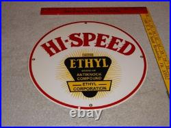 Vintage Hi-speed Ethyl Gas 11 3/4 Porcelain Metal High Speed Gasoline Oil Sign