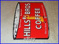 Vintage Hills Bros Coffee Die-cut Can 7 3/4 Porcelain Metal Gasoline & Oil Sign