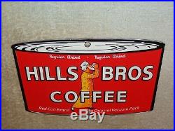 Vintage Hills Bros Coffee Die-cut Can 7 3/4 Porcelain Metal Gasoline & Oil Sign