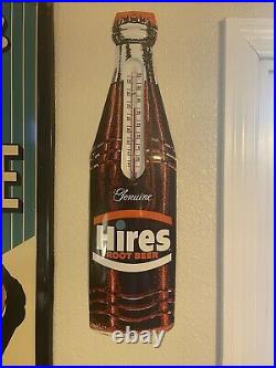 Vintage Hires Root Beer Thermometer Sign Metal Bottle Soda Pop Sign 29 Inch Mint