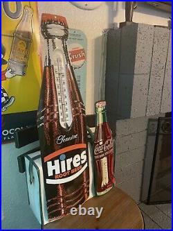 Vintage Hires Root Beer Thermometer Sign Metal Bottle Soda Pop Sign 29 Inch Mint