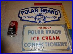 Vintage Holbrook Polar Bear Brand Ice Cream Dairy Porcelain Metal Sign Lot Of 2 Vintage Holbrook Polar Bear Brand Ice Cream Dairy Porcelain Metal Sign Lot Of 2