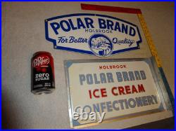 Vintage Holbrook Polar Bear Brand Ice Cream Dairy Porcelain Metal Sign Lot Of 2