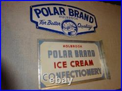 Vintage Holbrook Polar Bear Brand Ice Cream Dairy Porcelain Metal Sign Lot Of 2