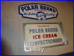 Vintage Holbrook Polar Bear Brand Ice Cream Dairy Porcelain Metal Sign Lot Of 2