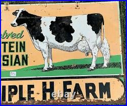 Vintage Holstein Friesian Cow Farm Metal Sign With Cow Graphic 2 sided nice one