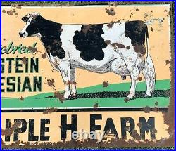 Vintage Holstein Friesian Cow Farm Metal Sign With Cow Graphic 2 sided nice one
