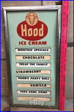 Vintage Hood Ice Cream Dairy Menu Board Advertising Cow Cardboard Metal Frame