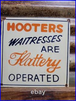 Vintage Hooters Porcelain Sign Old Bartender Bar Restaurant Waitress Brothel