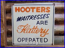 Vintage Hooters Porcelain Sign Old Bartender Bar Restaurant Waitress Brothel