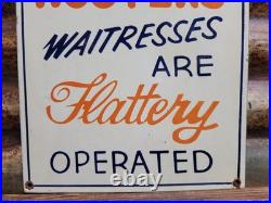 Vintage Hooters Porcelain Sign Old Bartender Bar Restaurant Waitress Brothel