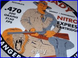 Vintage Hornady Gun Bullets Big Game 11 3/4 Porcelain Metal Gasoline & Oil Sign