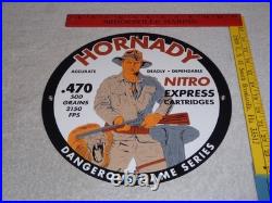 Vintage Hornady Gun Bullets Big Game 11 3/4 Porcelain Metal Gasoline & Oil Sign