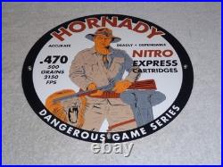Vintage Hornady Gun Bullets Big Game 11 3/4 Porcelain Metal Gasoline & Oil Sign