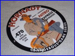 Vintage Hornady Gun Bullets Big Game 11 3/4 Porcelain Metal Gasoline & Oil Sign
