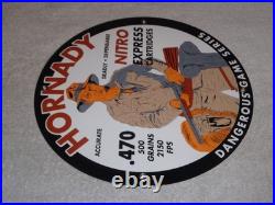 Vintage Hornady Gun Bullets Big Game 11 3/4 Porcelain Metal Gasoline & Oil Sign