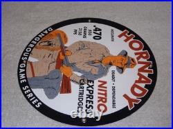Vintage Hornady Gun Bullets Big Game 11 3/4 Porcelain Metal Gasoline & Oil Sign