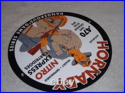 Vintage Hornady Gun Bullets Big Game 11 3/4 Porcelain Metal Gasoline & Oil Sign