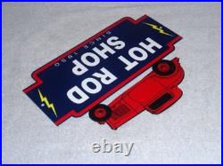Vintage Hot Rod Shop Auto Parts Lightning 1950 12 Metal Car Gasoline & Oil Sign
