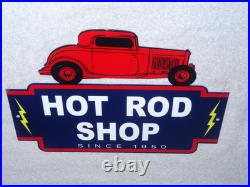 Vintage Hot Rod Shop Auto Parts Lightning 1950 12 Metal Car Gasoline & Oil Sign