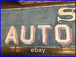 Vintage Huge Smalts Metal Sign Auto Paint Shop 2 Piece Early Original Salvaged