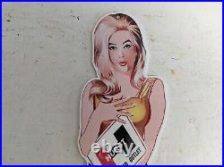 Vintage Hurst Girl Dealer Outlet Porcelain Heavy Metal Gas Station Die-cut Sign
