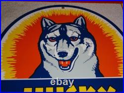 Vintage Husky Gasoline +dog 11 3/4 Porcelain Metal Service Station Gas Oil Sign