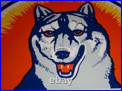 Vintage Husky Gasoline +dog 11 3/4 Porcelain Metal Service Station Gas Oil Sign