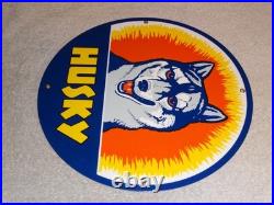 Vintage Husky Gasoline +dog 11 3/4 Porcelain Metal Service Station Gas Oil Sign