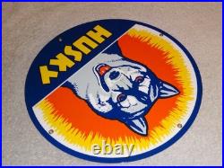 Vintage Husky Gasoline +dog 11 3/4 Porcelain Metal Service Station Gas Oil Sign Vintage Husky Gasoline +dog 11 3/4 Porcelain Metal Service Station Gas Oil Sign