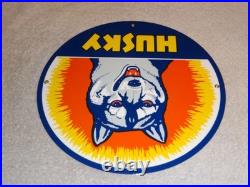 Vintage Husky Gasoline +dog 11 3/4 Porcelain Metal Service Station Gas Oil Sign