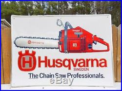 Vintage Husqvarna Chain Saw Embossed Large 28 X 20 Metal Sign Logger Timber